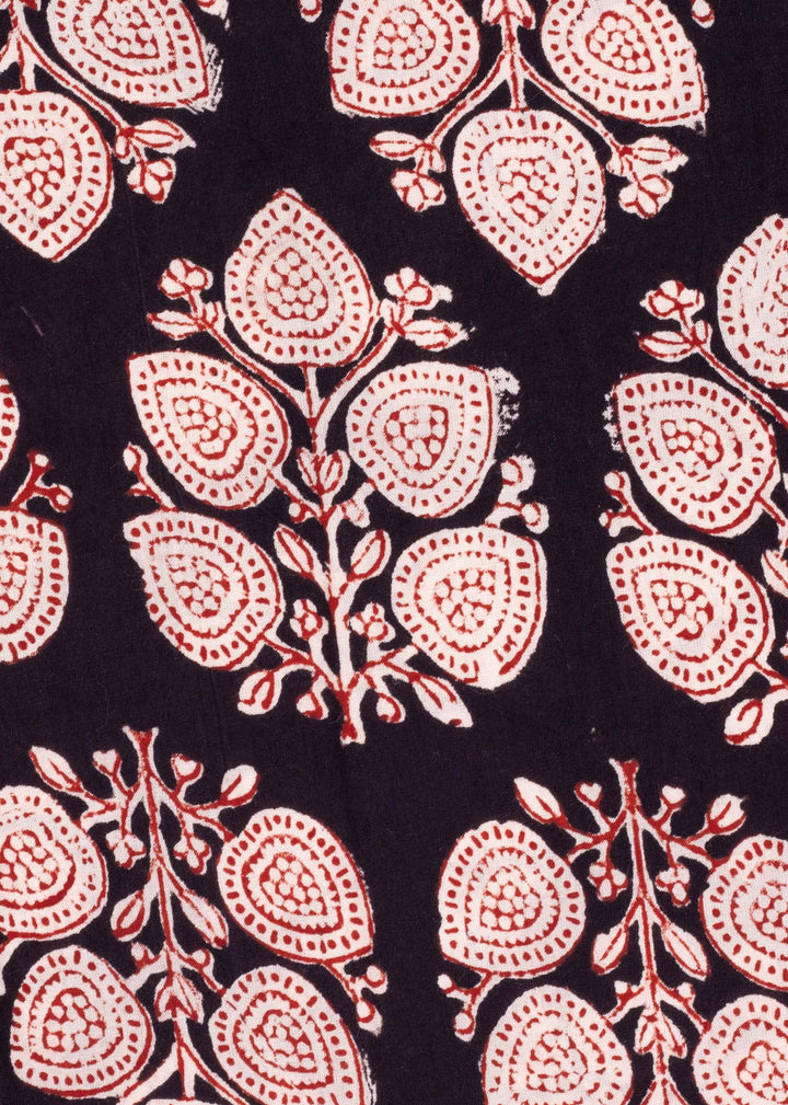 Copper Black Cotton Hand Block Printed Fabric