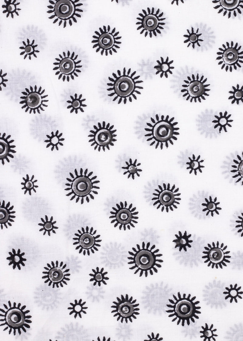 Dance of the Sunflowers  Grey and Black Cotton Hand Block Printed Fabric