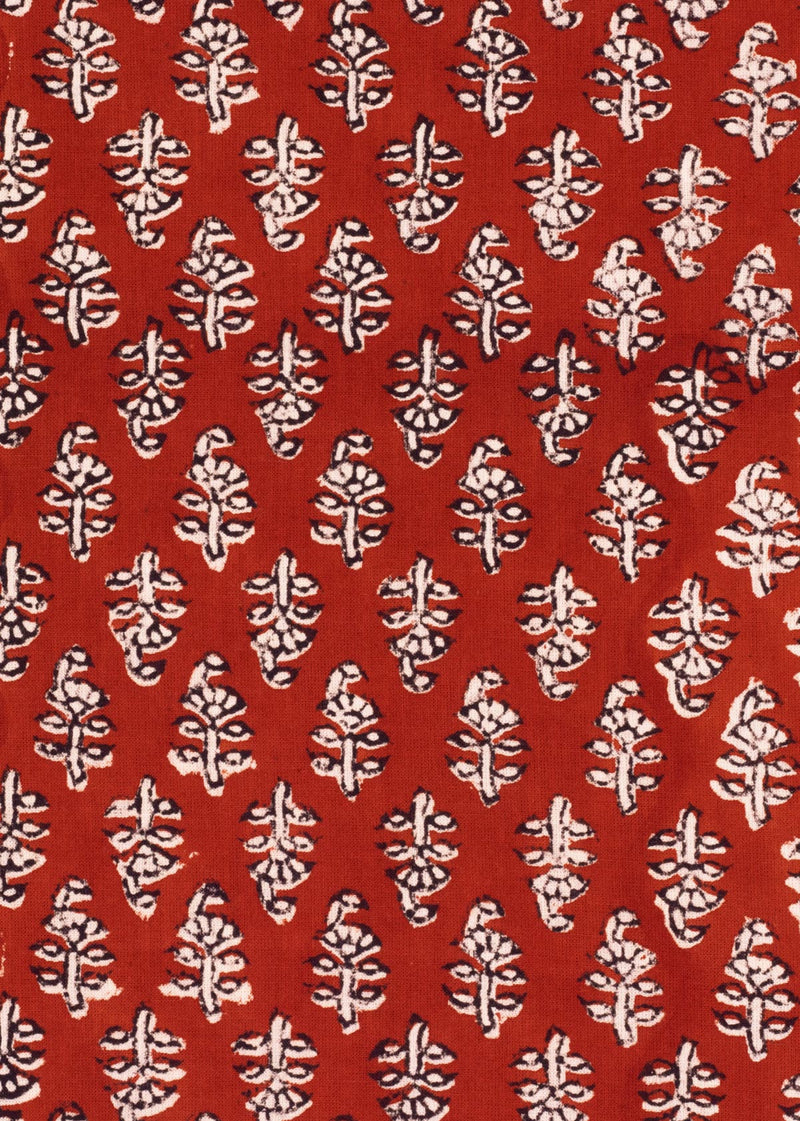 Euphony Carmine Cotton Hand Block Printed Fabric  (2.60 Meter)
