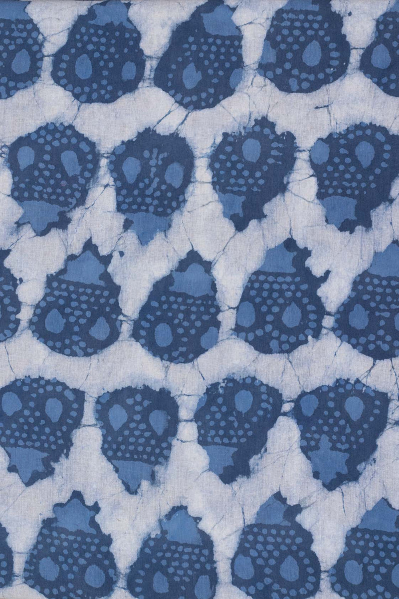 Illusory Orchard Cobalt Blue and Dark Blue Hand Block Printed Cotton Mulmul Fabric (2.30 Meter)