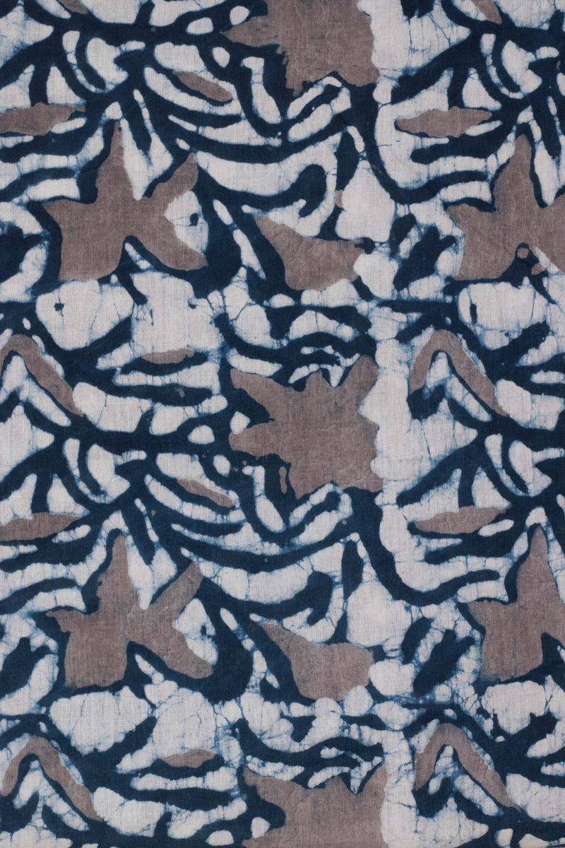 Illusory Flower Garden  Blue and Grey Hand Block Printed Cotton Mulmul Fabric