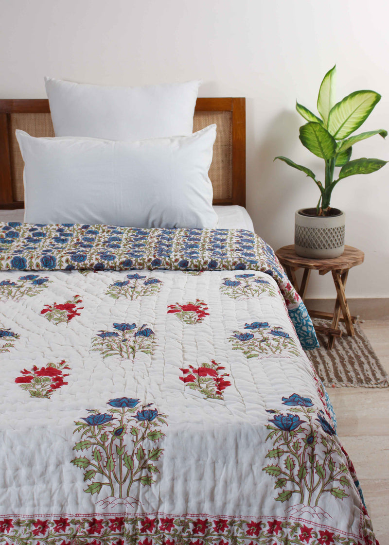 Gemstone Highs Cotton Hand Block Printed Bed Quilt