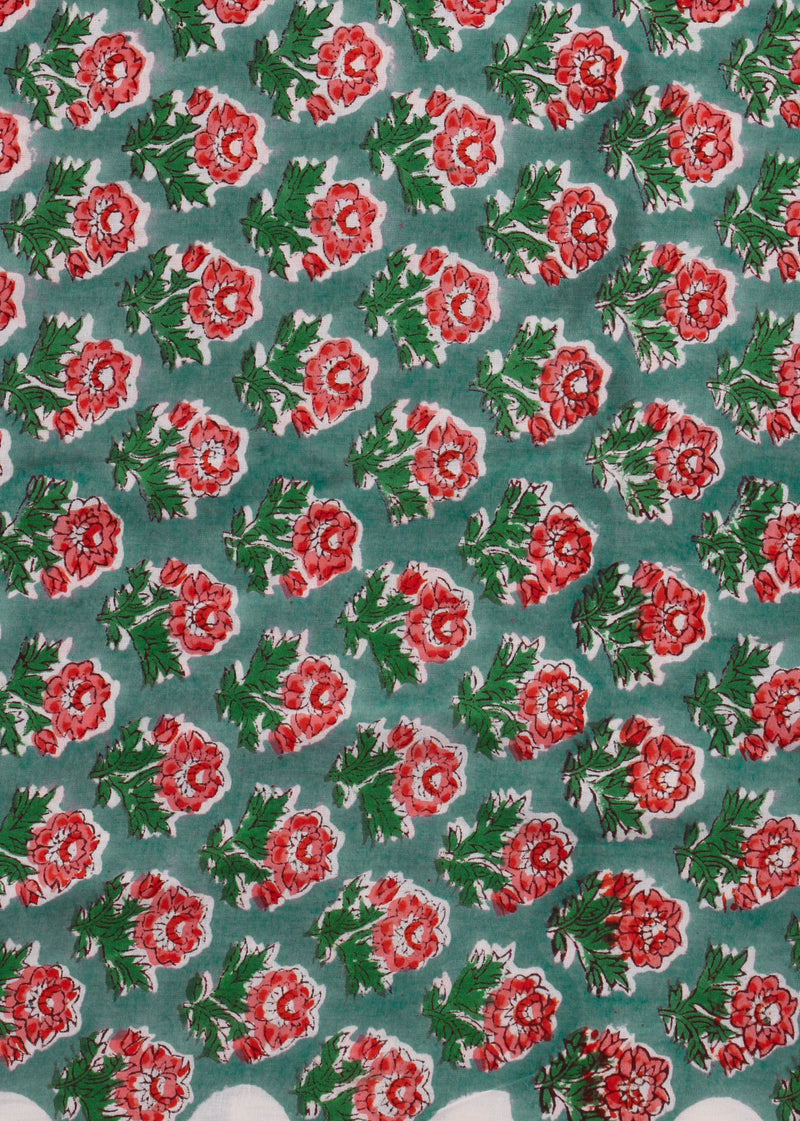 Dear Rosebuds Sage Cotton Hand Block Printed Fabric