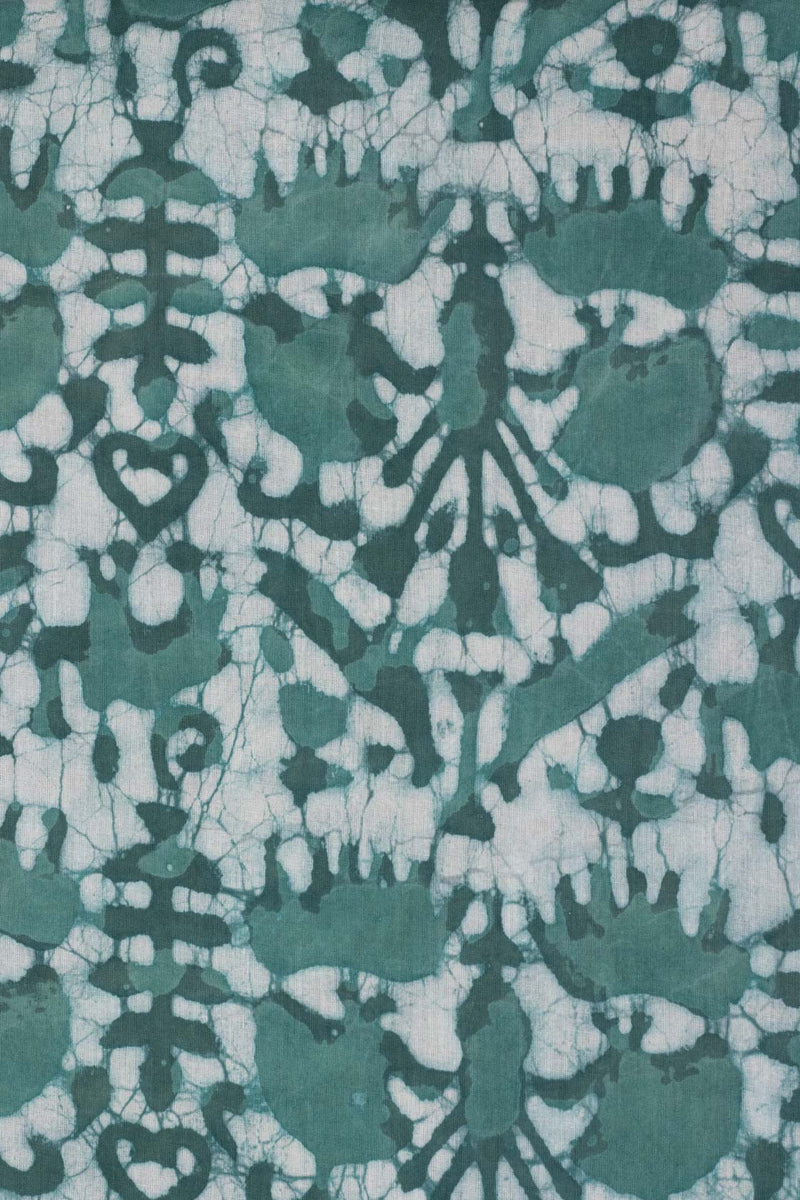 Dance of the wild  Muted Green Hand Block Printed Cotton Mulmul Fabric (2.00 Meter)