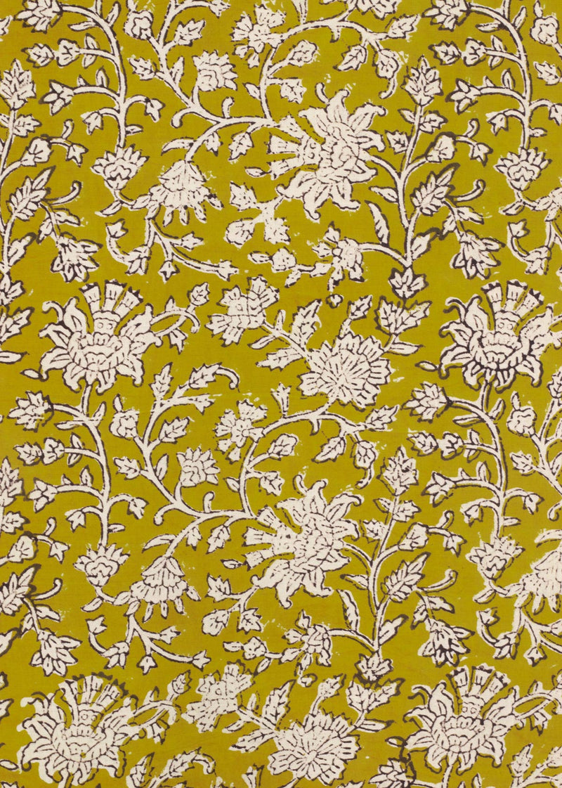 Corinthian Mustard Cotton Hand Block Printed Fabric