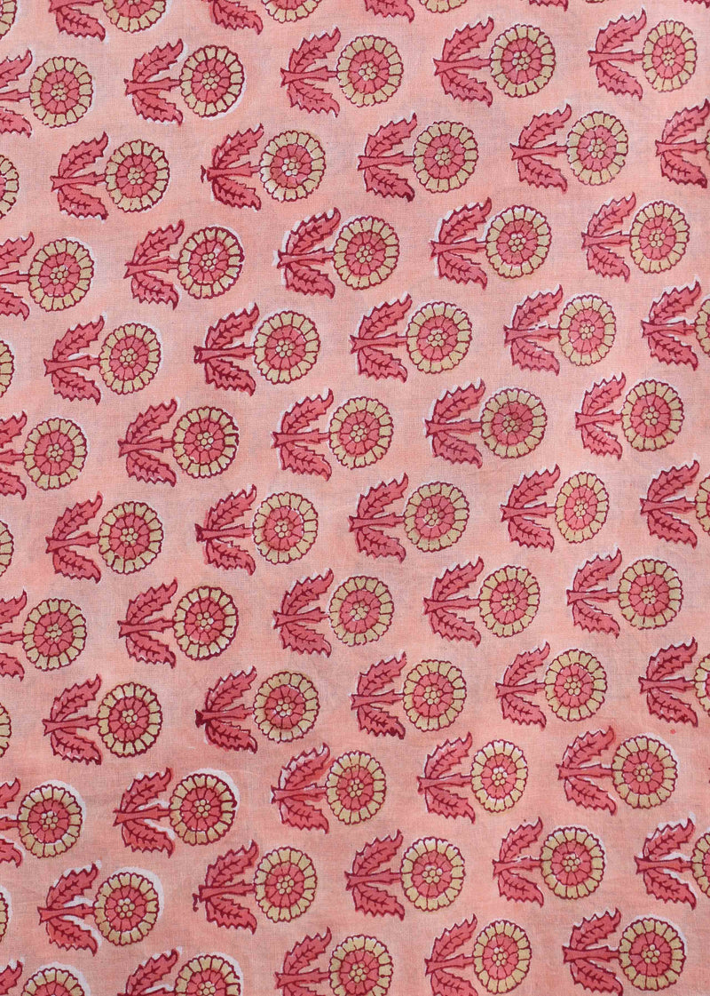 Coral Gold Rush Cotton Hand Block Printed Fabric (2.00 Meter)