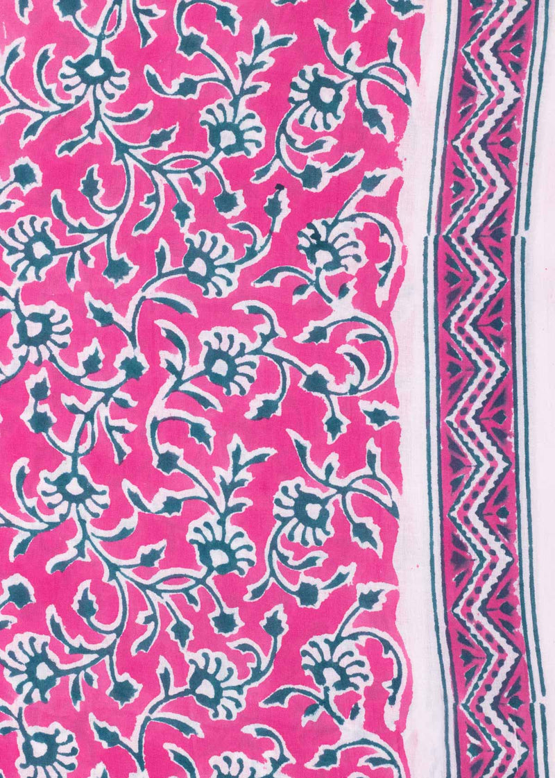 Meadow Pink Cotton Hand Block Printed Fabric