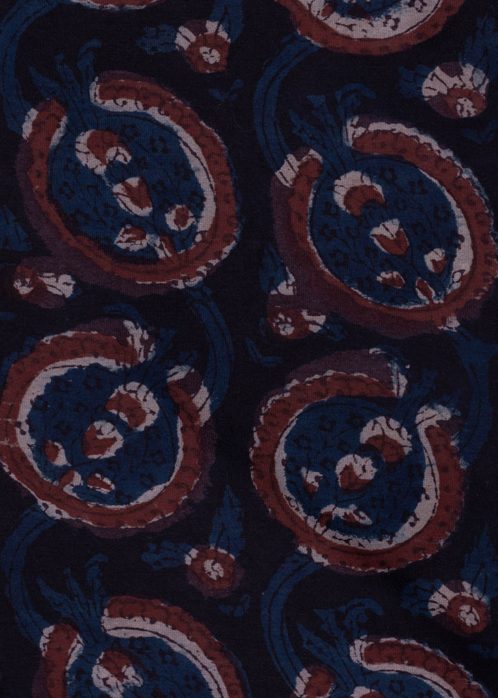 Floral Fetters Indigo Chanderi Hand Block Printed Fabric