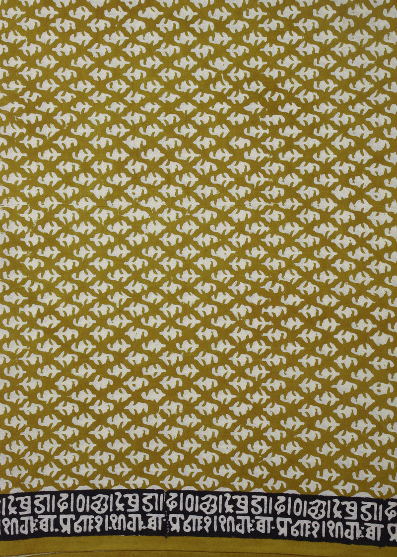 Willow Mustard Cotton Hand Block Printed Fabric (4.70 Meter)
