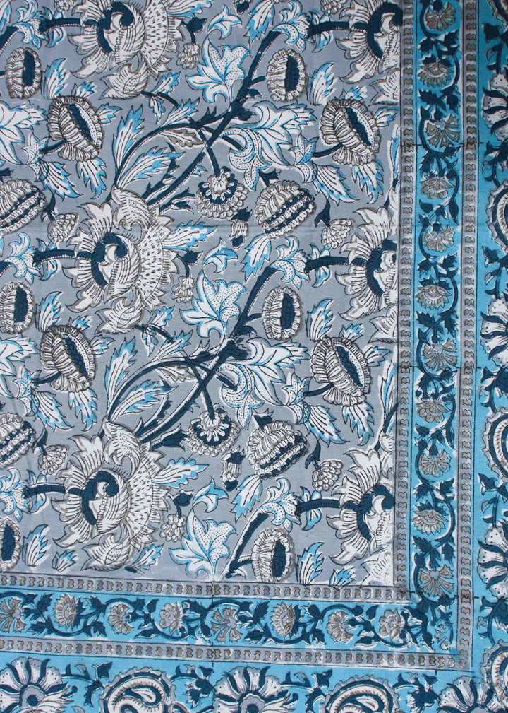 Silence of Blue Cotton Hand Block Printed Bed Linens