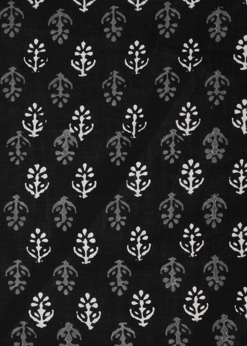 Monsoon Highs Black Cotton Hand Block Printed Fabric (1.00 Meter)