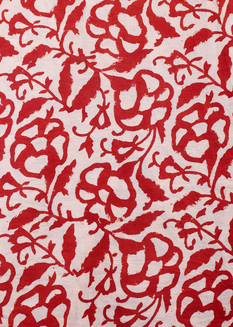 Hollow Hives Red Cotton Hand Block Printed Fabric