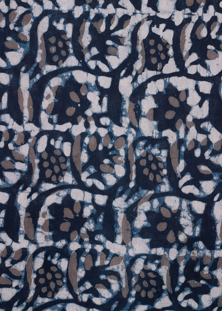 Twisting And Twirling Indigo Kashish Hand Block Printed Chanderi Fabric