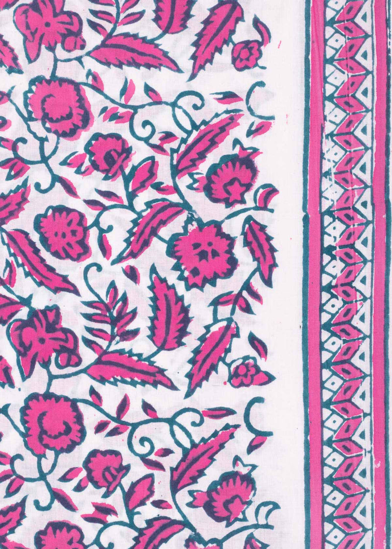 Vineyard Pink  Cotton Hand Block Printed Fabric (1.90 Meter)