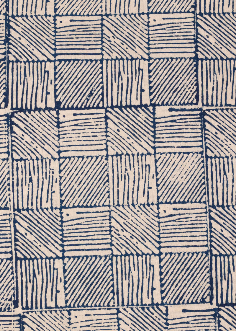 Hashed Lines Grid Indigo Blue  Cotton Hand Block Printed Fabric