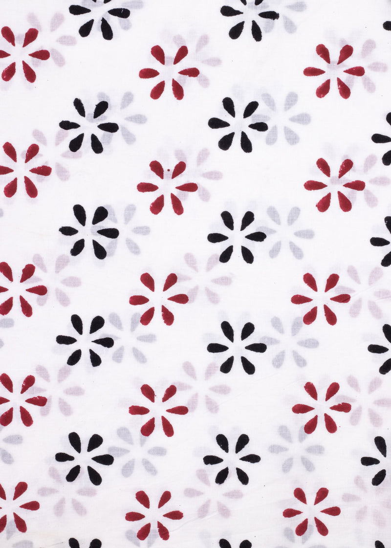 Daisies in the Daylight Red and Black   Cotton Hand Block Printed Fabric