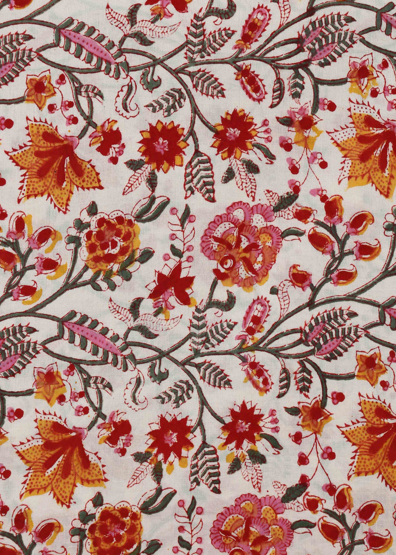 Meadows of Fire Cotton Hand Block Printed Fabric