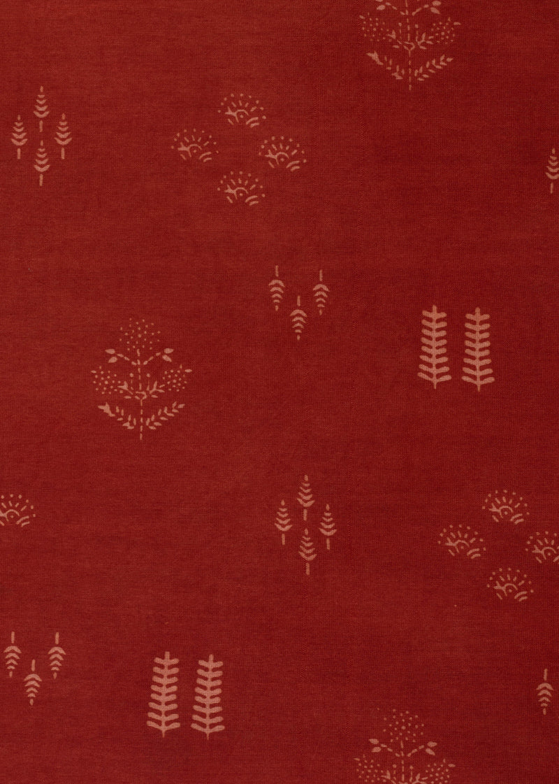 Chanderi Red Khadi Butti Hand Block Printed Fabric (2.30 Meter)