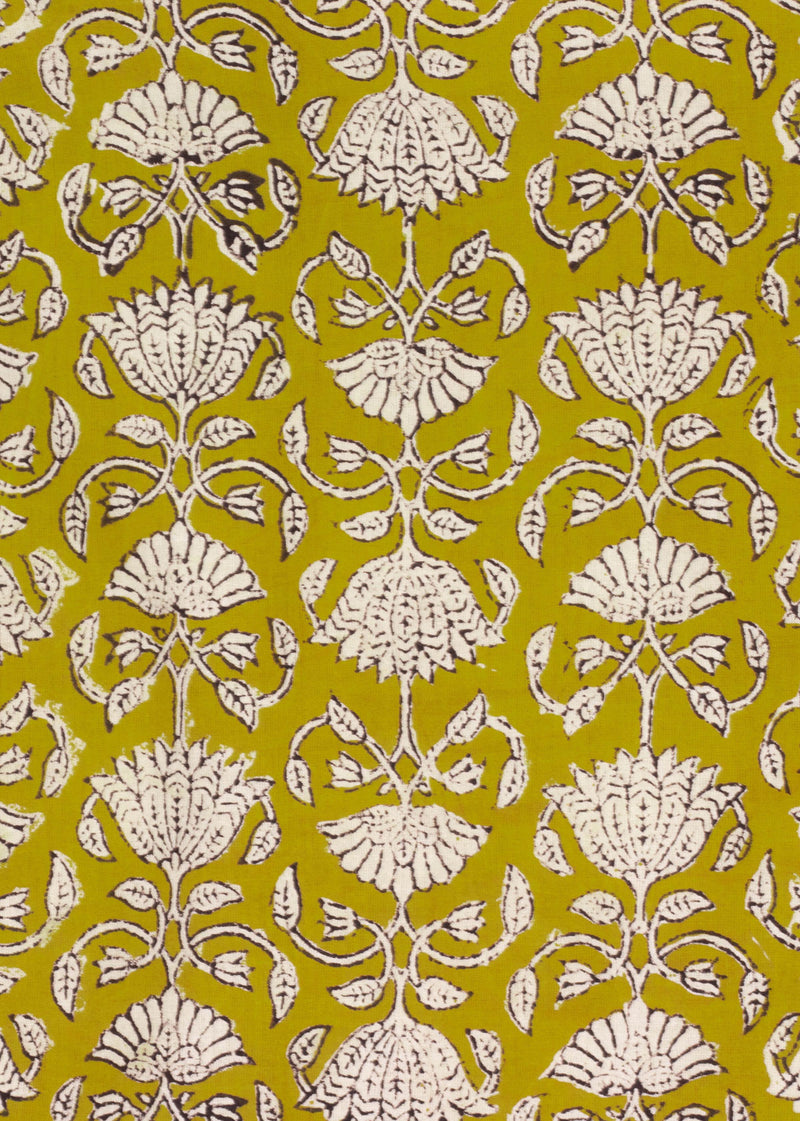 Melancholia Mustard Cotton Hand Block Printed Fabric (3.00 Meter)