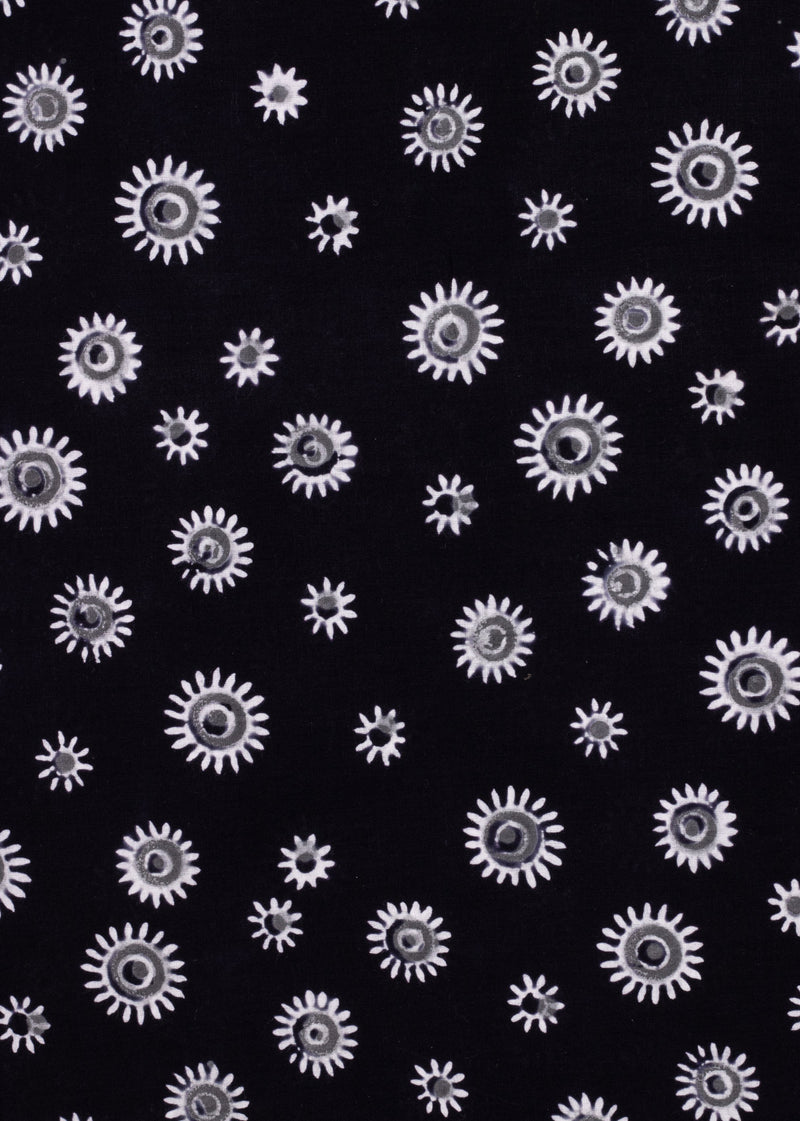 "Dance of the Sunflowers Grey and Black  Cotton Hand Block Printed Fabric " (3.80 Meter)