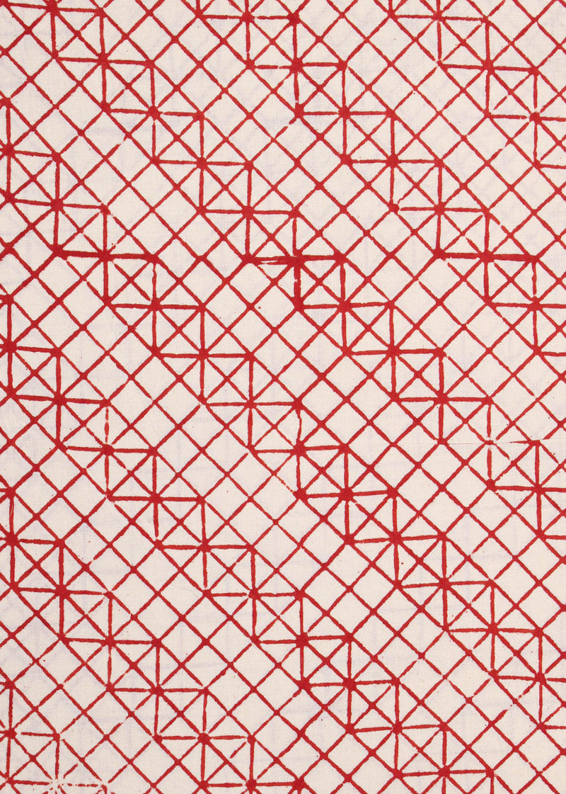 Red Stride Desert Cotton Hand Block Printed Fabric