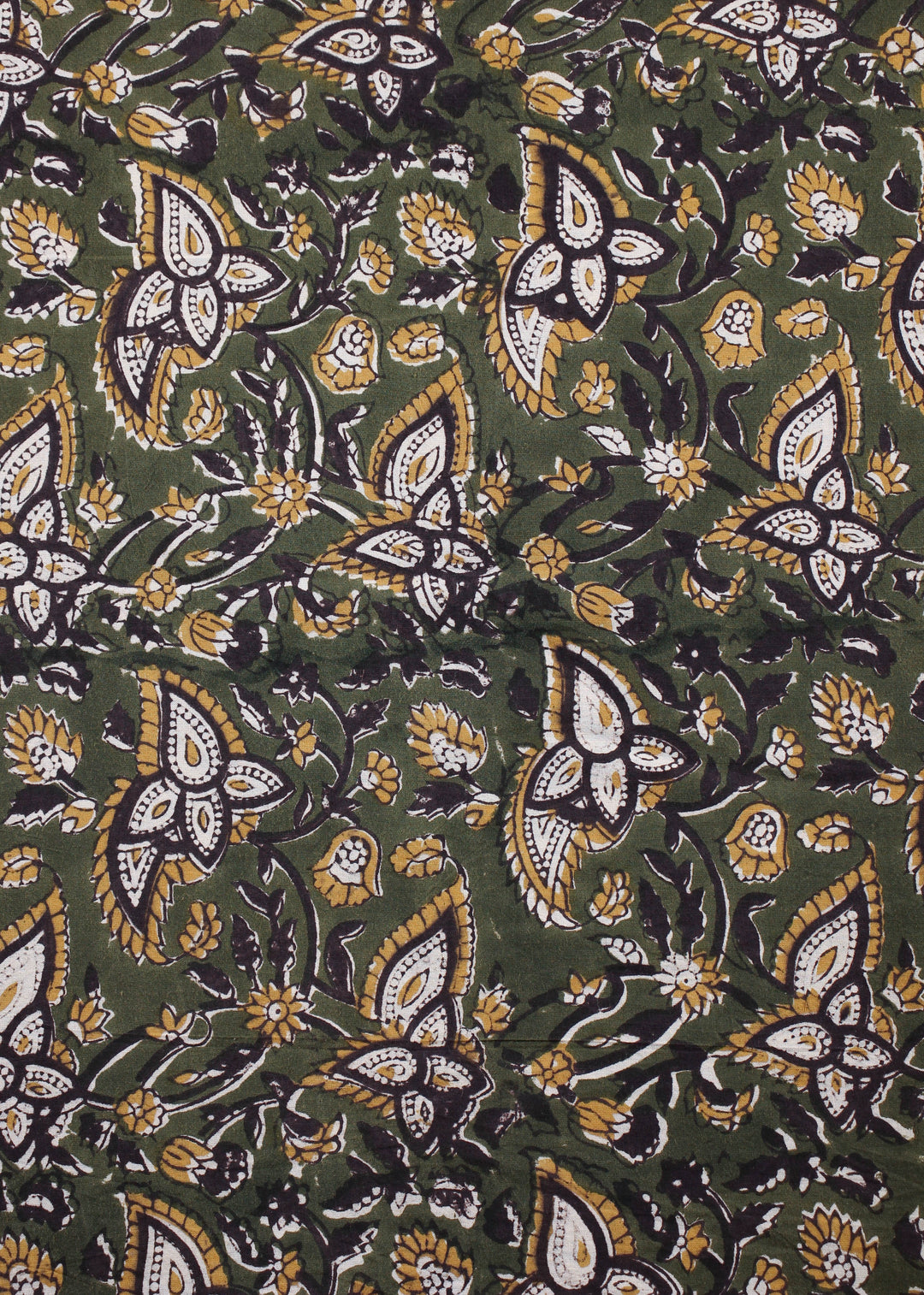 Monsoon Memories Green Cotton Hand Block Printed Fabric