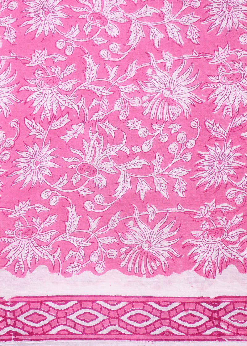 Clementine Pink Cotton Hand Block Printed Fabric