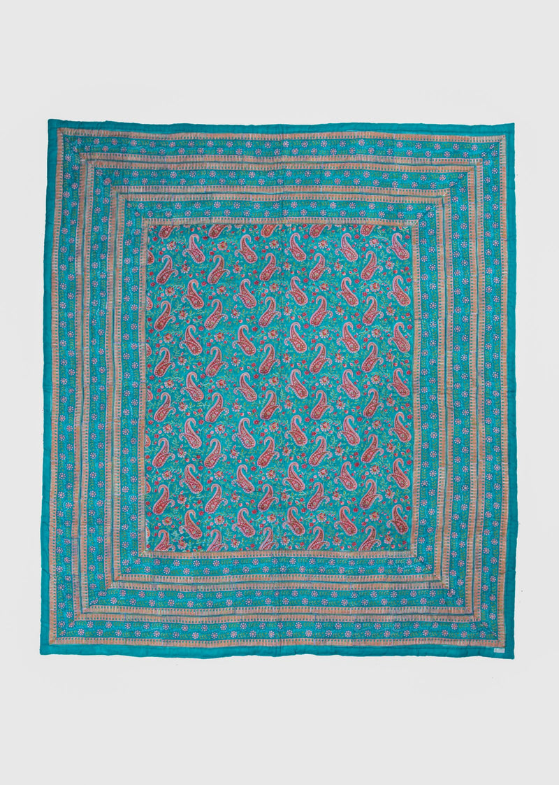 Paisley Hand Block Printed Cotton Bed Quilt
