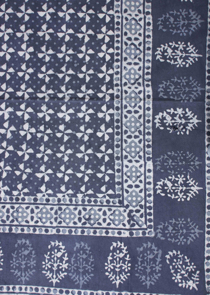 Meadow Blue Grey Melodies  Cotton Hand Block Printed Bed Linens