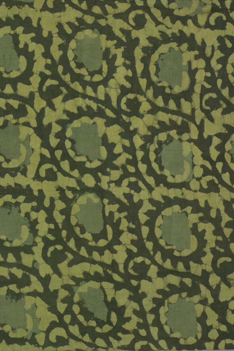 Bristled Breeze Olive Cotton Hand Block Printed Fabric (1.00 Meter)