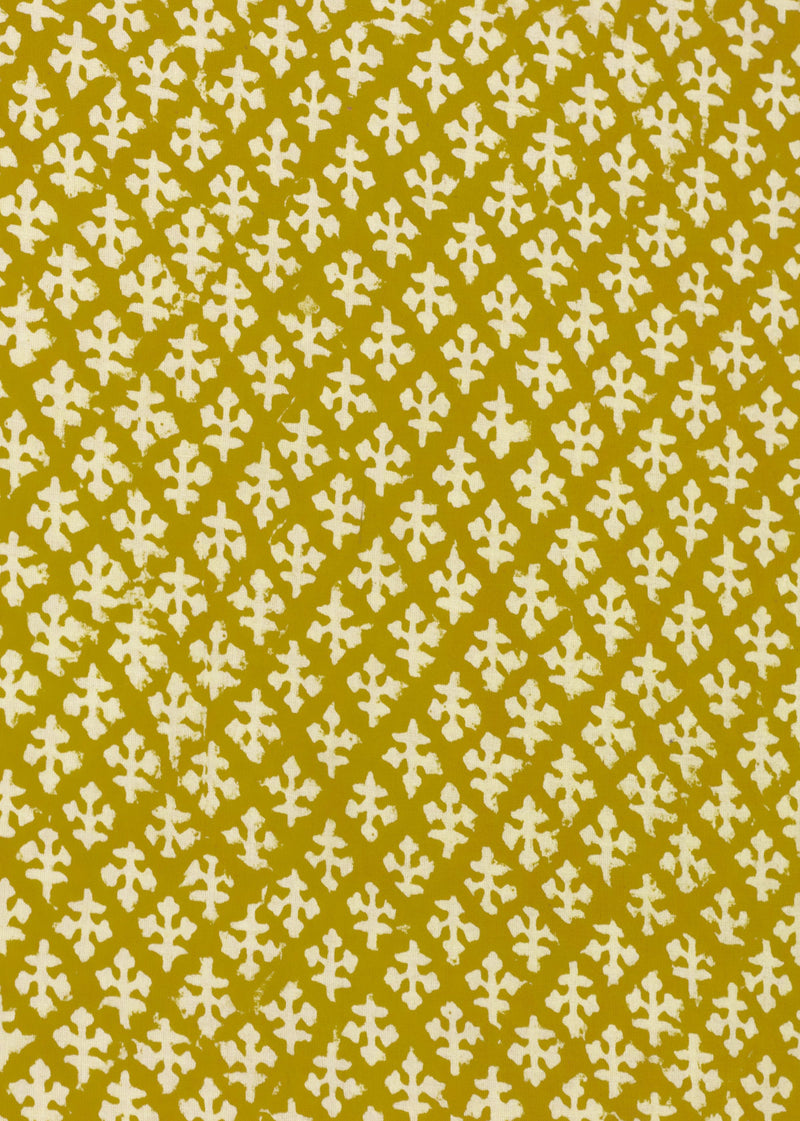 Willow Mustard Cotton Hand Block Printed Fabric