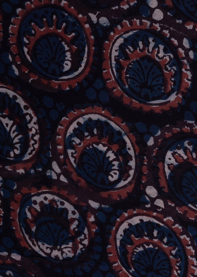 Flora Of Sphere Indigo Chanderi Hand Block Printed Fabric