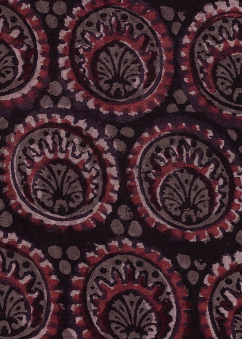 Flora Of Sphere Brown Chanderi Hand Block Printed Fabric
