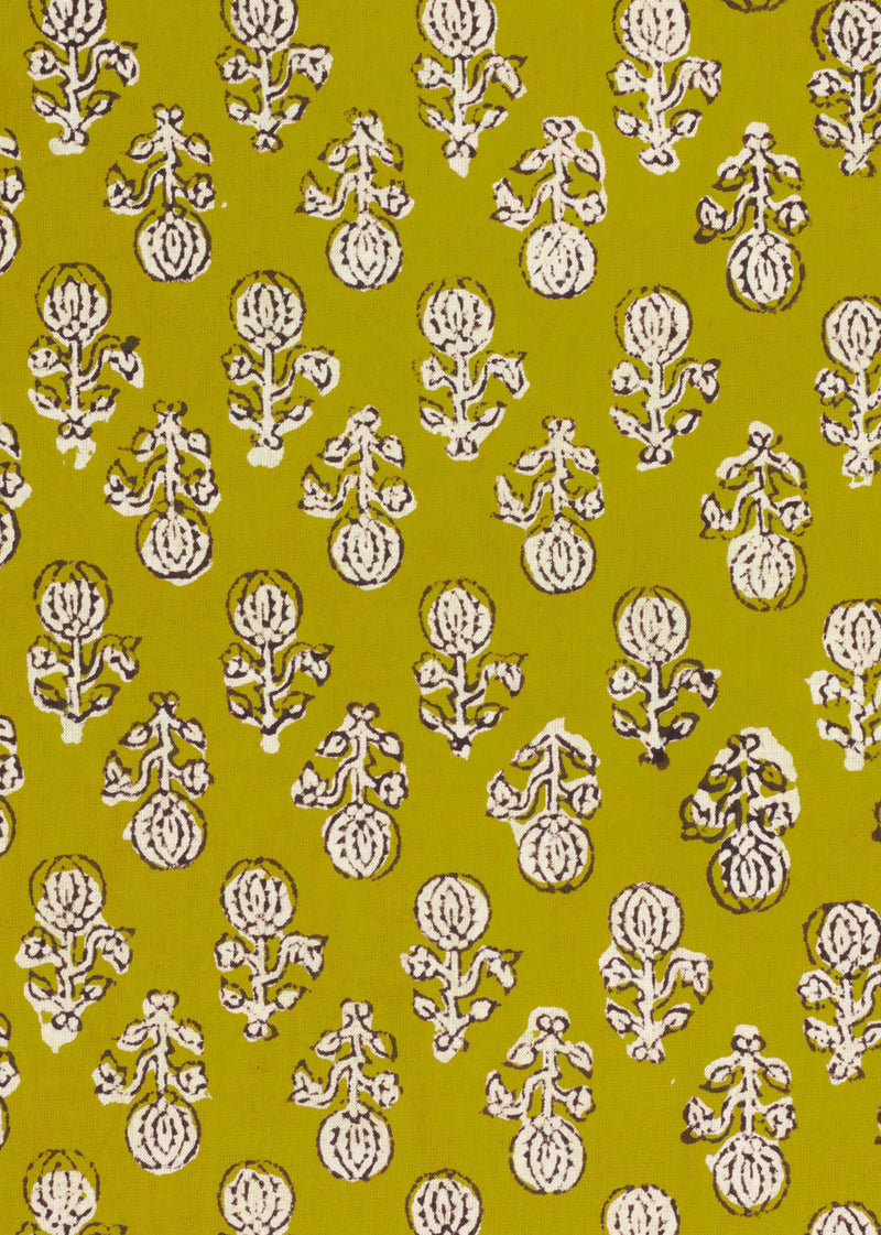 Willow Winds Mustard Cotton Hand Block Printed Fabric (3.00 Meter)