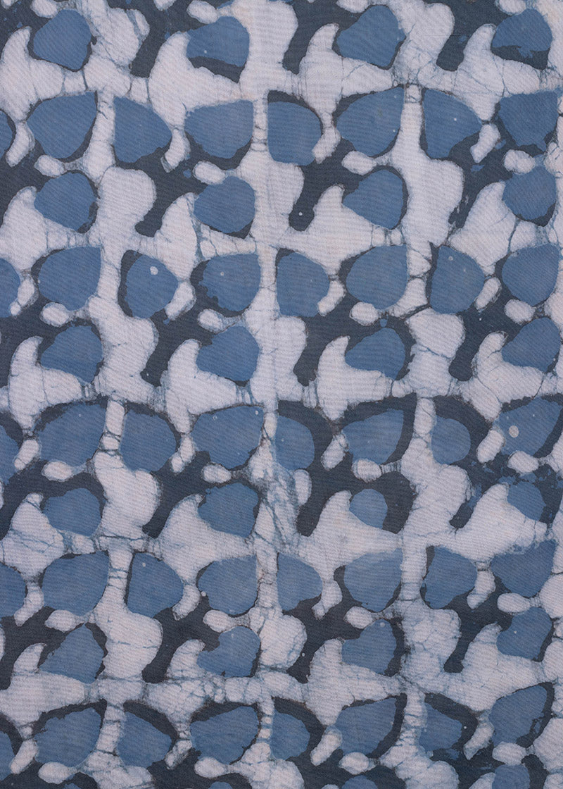 Three Leaves Cobalt Blue Hand Block Printed Chanderi Fabric