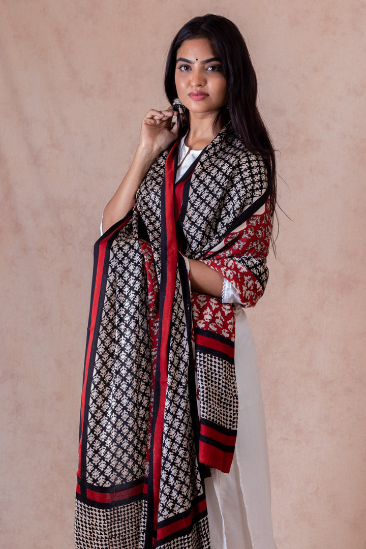 Canyon Modal Satin Hand Block Printed Dupatta