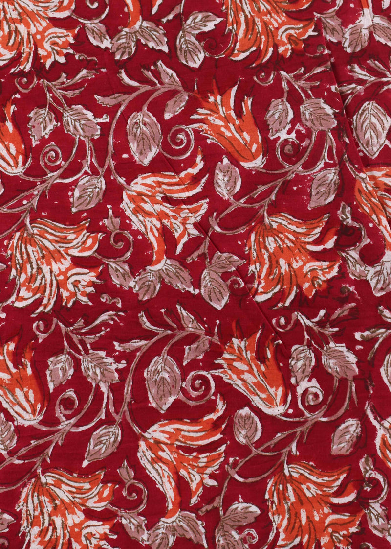 Crimson Romance Cotton Hand Block Printed Fabric