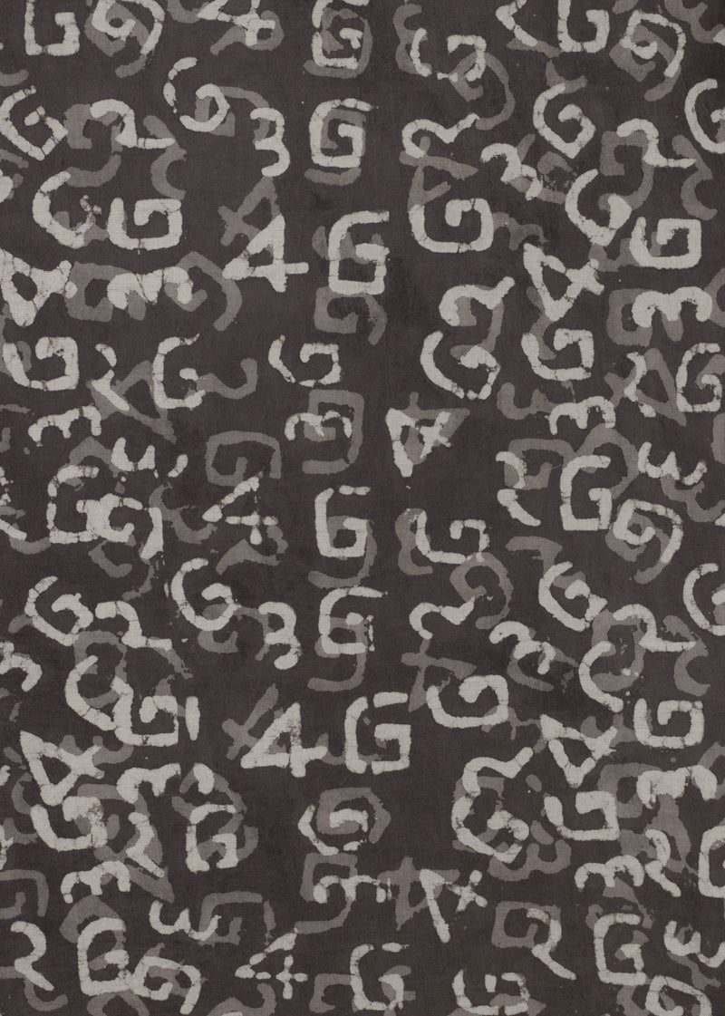 Swaying Letters  Taupe Gray Hand Block Printed Fabric