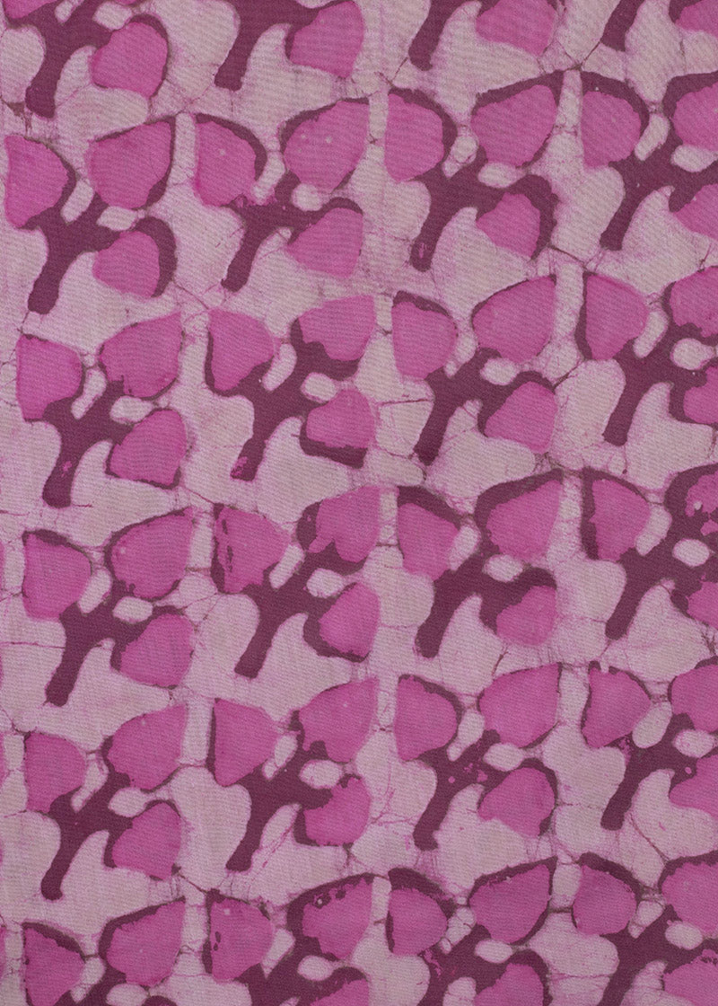 Three Leaves Taffy Pink Hand Block Printed Chanderi Fabric