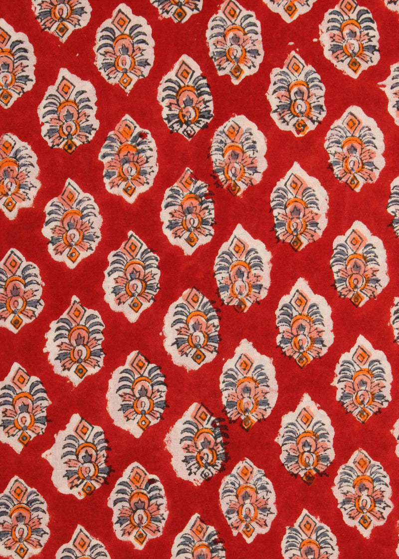 Weather After Red Cotton Hand Block Printed Fabric