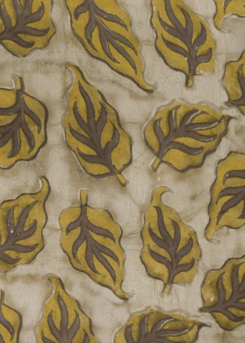 Withering Leaves Dust Brown  Hand Block Printed Modal Satin Fabric (2.00 Meter)