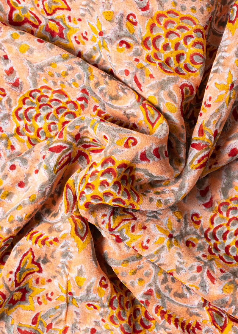 Wilderness Peach Georgette Hand Block Printed Fabric
