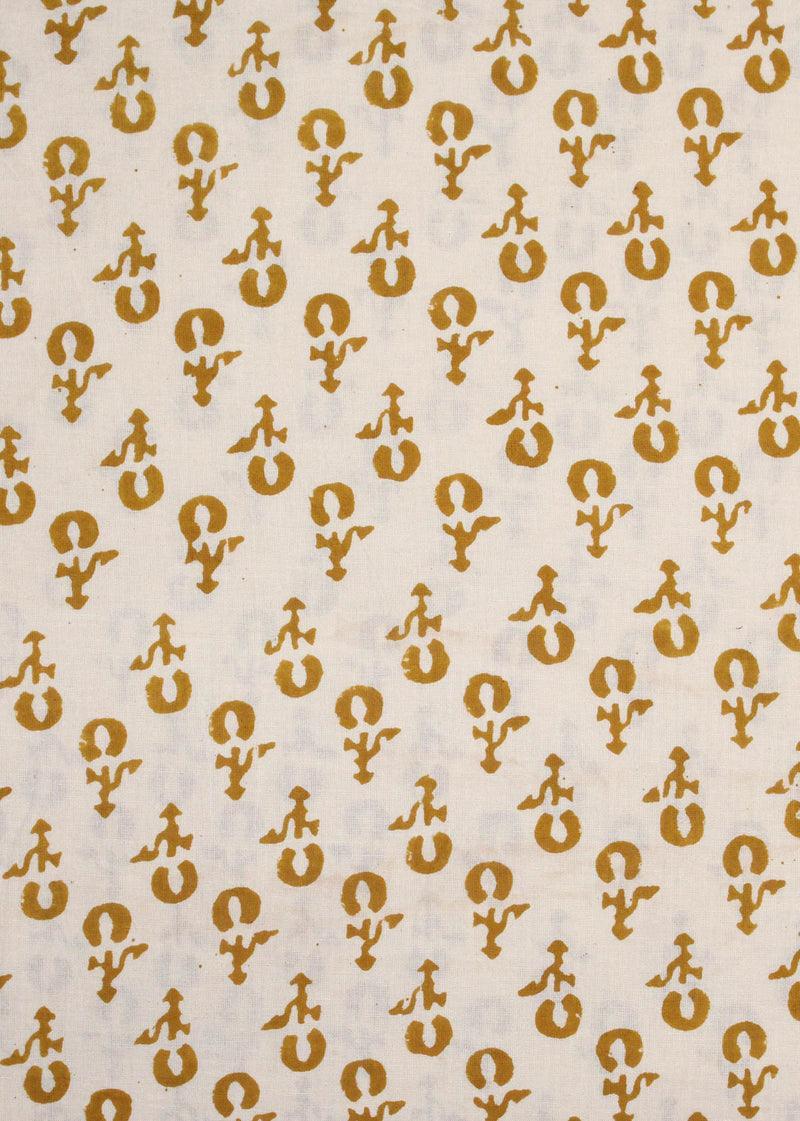 Desert Fall Mustard Cotton Hand Block Printed Fabric