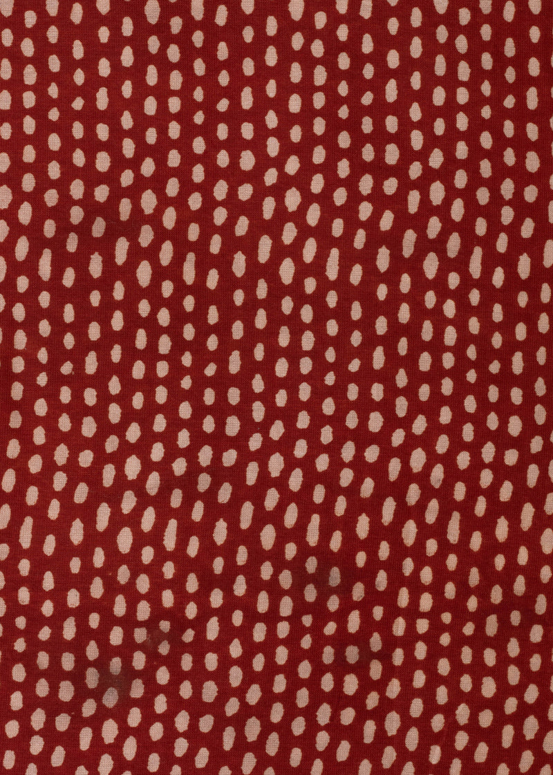Chanderi  Red Bindu Rekha  Hand Block Printed Fabric (2.5 Meter)