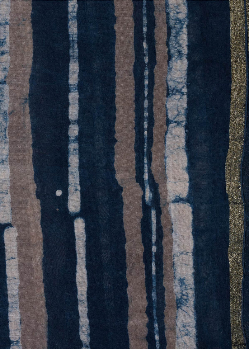 Chanderi Neel Leher Hand Block Printed Fabric (2.00 Meter)