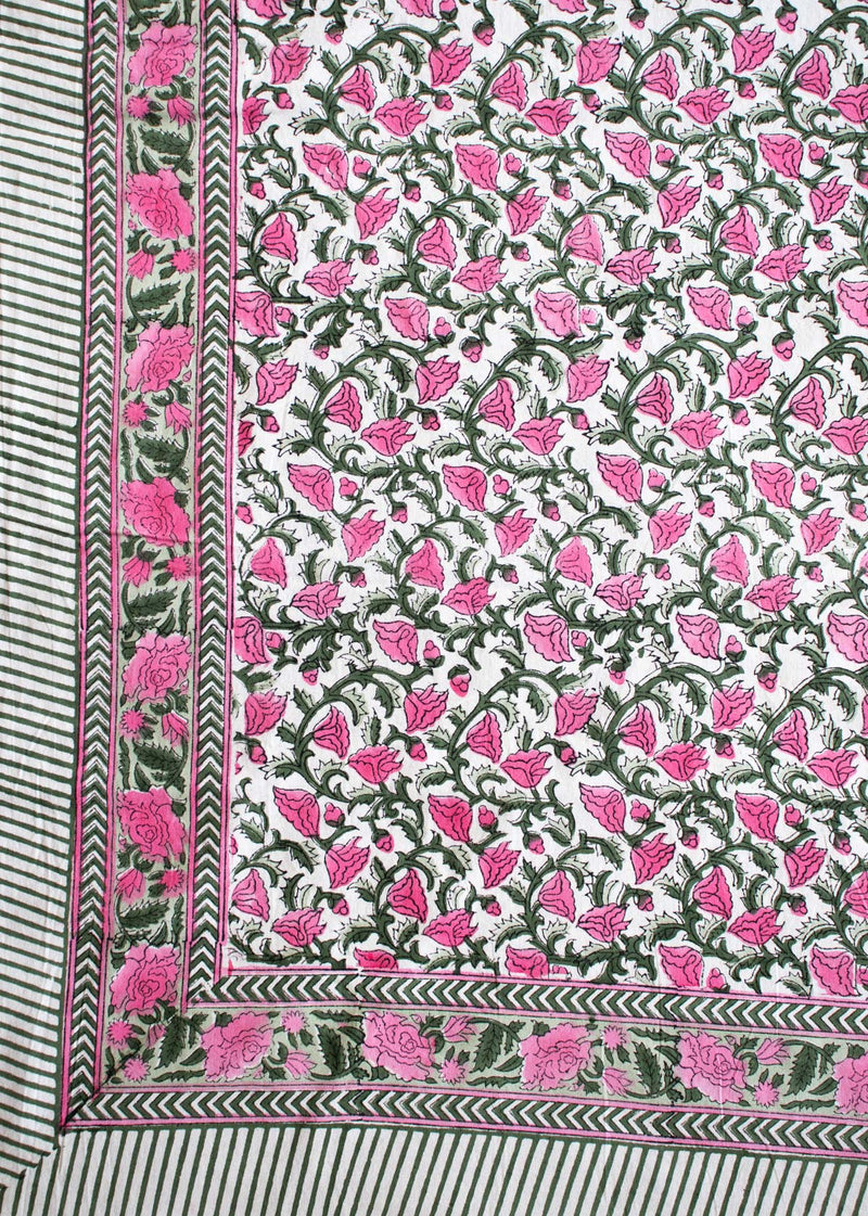Rosebud Highs Blush Hand Block Printed Cotton Bedsheet
