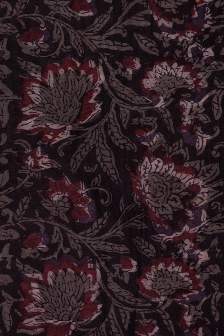 Every Whither We Bloom Brown Chanderi Hand Block Printed Fabric