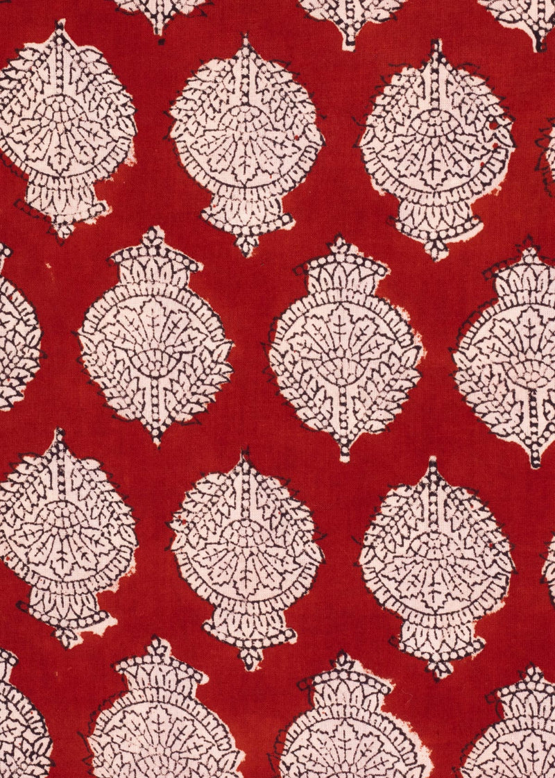 Caroline Carmine Cotton Hand Block Printed Fabric (1.00 Meter)