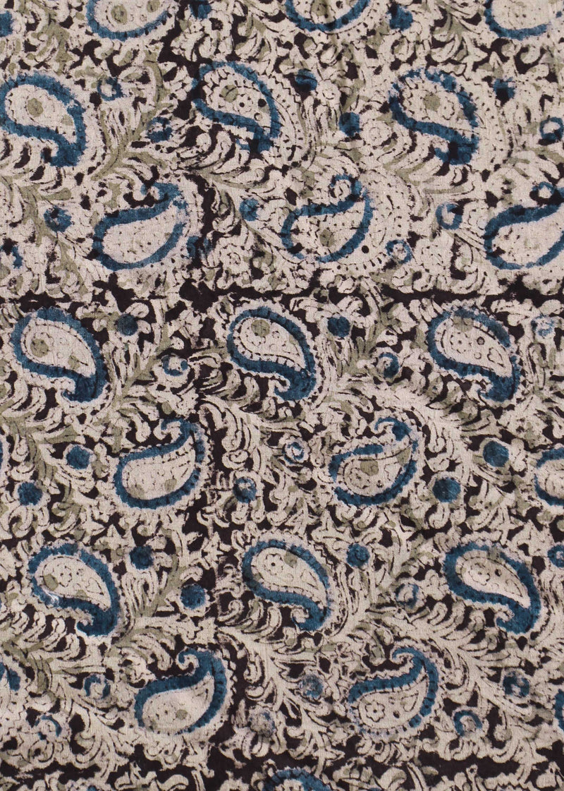 Kacchi Keri Nocturne Cotton Kalamkari Hand Block Printed Fabric (3.00 Meter)