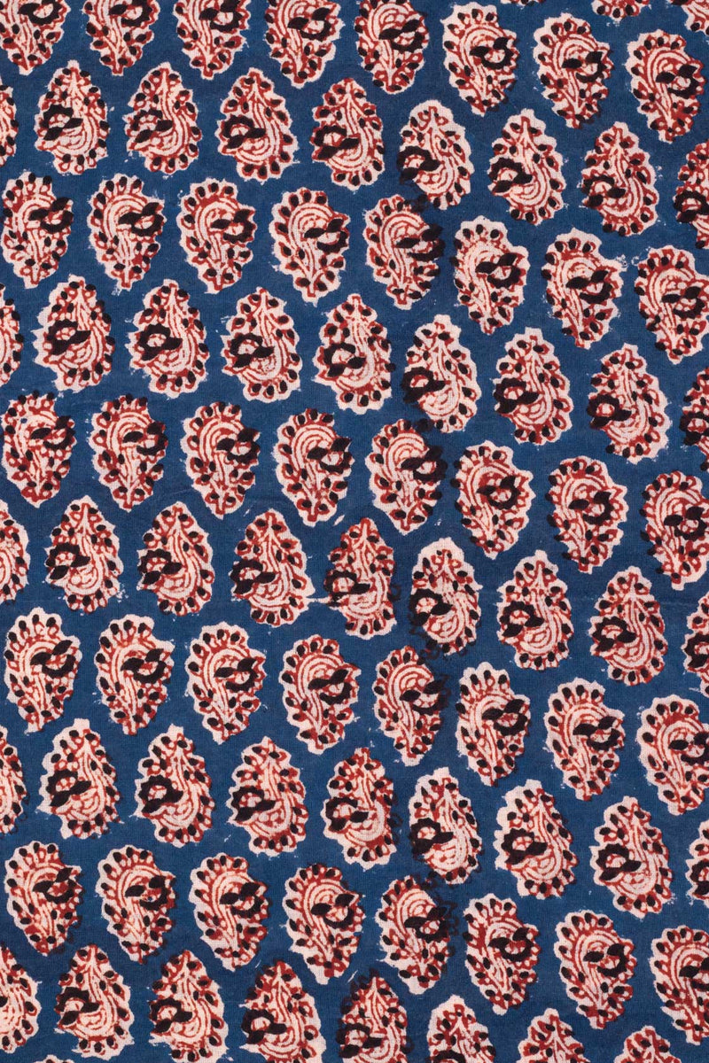 Dewdrop Red Blue Hand Block Printed Fabric